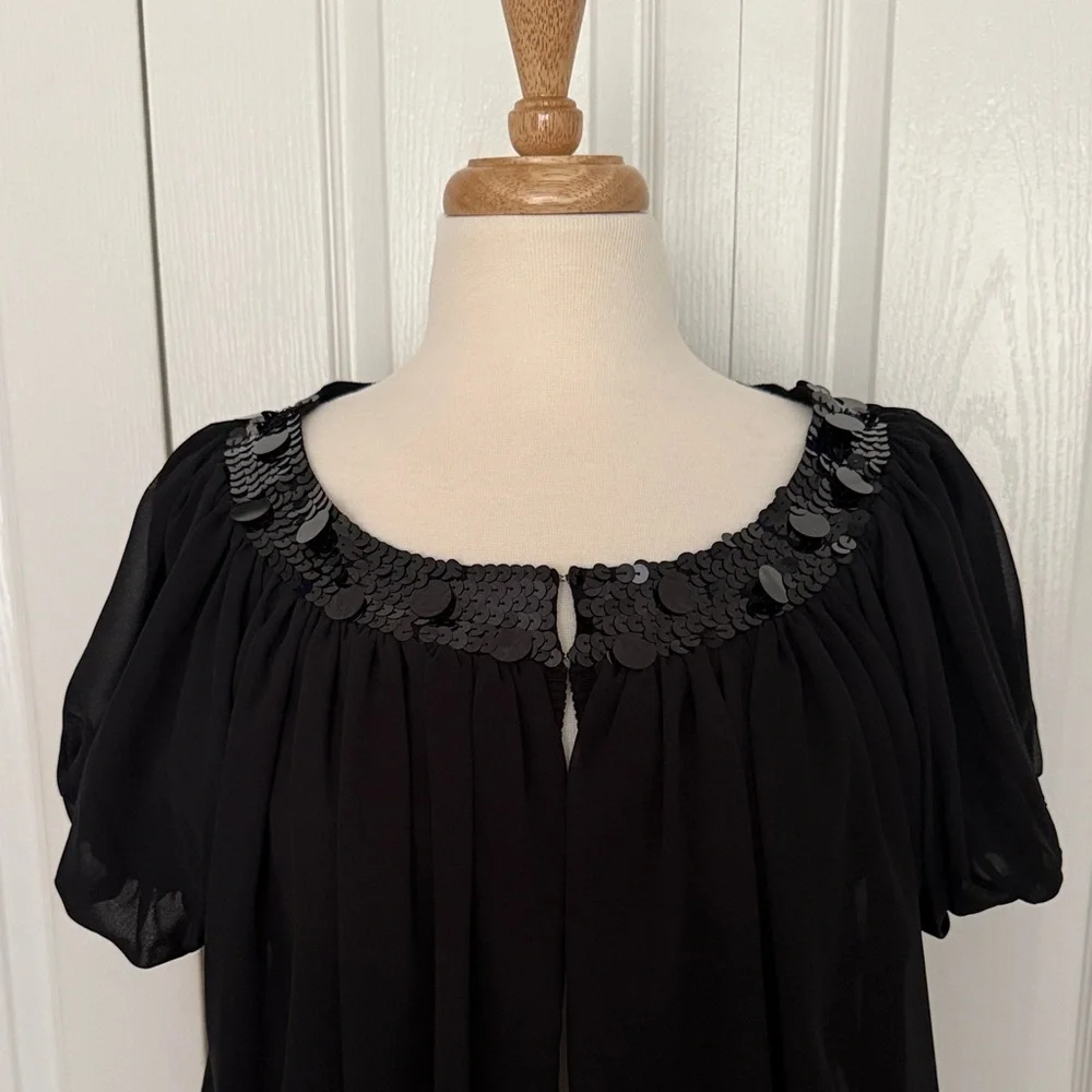 Ann Taylor LOFT Black Open Front Sequined Cardigan – Size Large - Picture 3 of 7